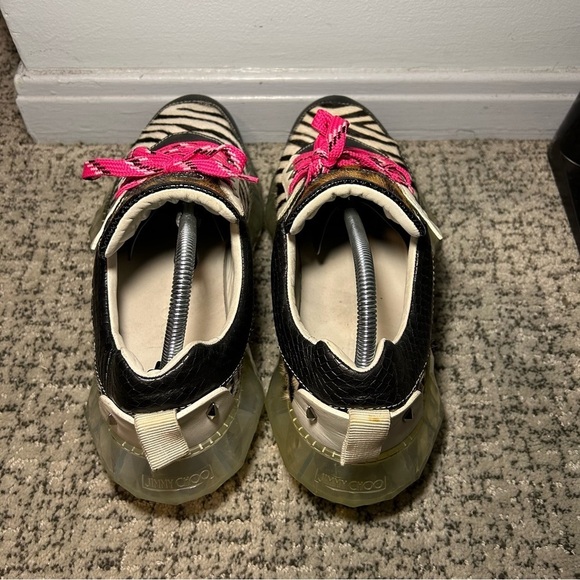 Jimmy Choo Diamond Black & White Zebra Print Lace-Up Sneakers Size 12 - Picture 7 of 12
